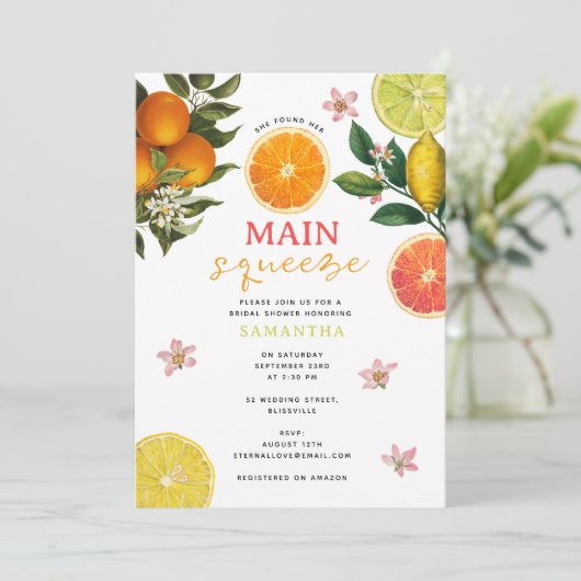 Citrus Roze Main Squeeze Vrijgezellenfeest Brunch Kaart (Staand voorkant)