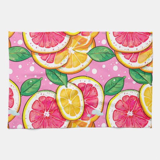 Citrus Roze Stippen Theedoek (Horizontaal)