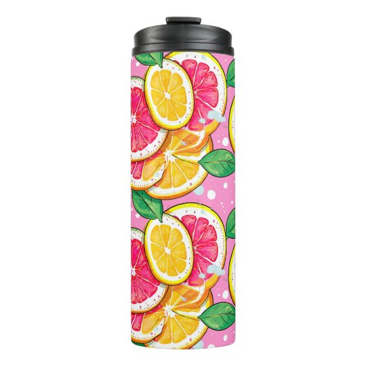 Citrus Roze Stippen Thermosbeker (Voorkant)