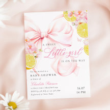 Citrus Roze Strikte Citroen Baby Shower Uitnodigin
