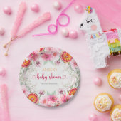 Citrus & Roze Waterverf Bloemen Baby shower Papieren Bordje (Feest)