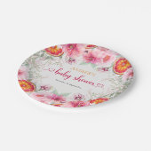 Citrus & Roze Waterverf Bloemen Baby shower Papieren Bordje (Gekanteld)