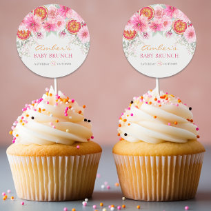 Citrus Roze Waterverf Bloemen Baby shower Ronde Sticker