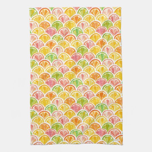 CITRUS SCALLOP Kleurrijke Fruit Slice Theedoek (Verticaal)