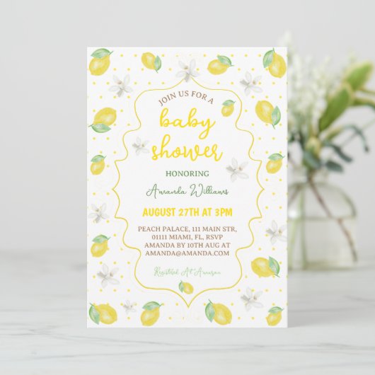 Citrus Schattige Citroen Bloemen Baby shower Kaart (Staand voorkant)