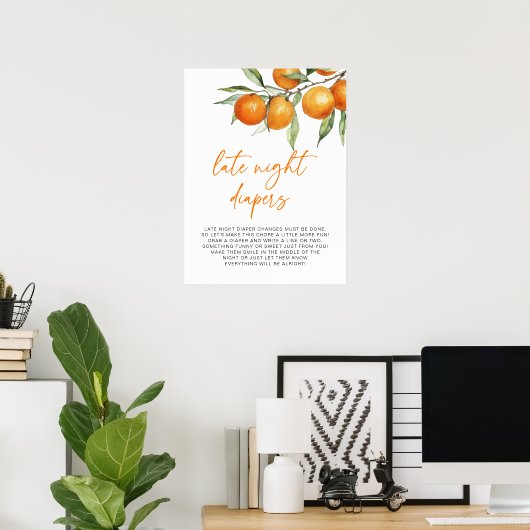 Citrus Sinaasappel Baby shower Late Night Luiers Poster (Thuiskantoor)