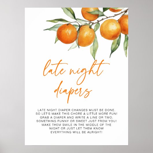 Citrus Sinaasappel Baby shower Late Night Luiers Poster (Voorkant)