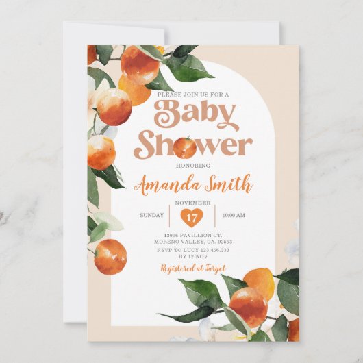 Citrus Sinaasappel Baby shower Zomer Tropische Blo Kaart (Voorkant)
