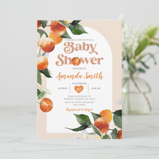 Citrus Sinaasappel Baby shower Zomer Tropische Blo Kaart (Staand voorkant)