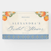 Citrus Sinaasappel Blauwe Tegels Italiaans Vrijgez Spandoek (Horizontaal)