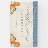 Citrus Sinaasappel Blauwe Tegels Italiaans Vrijgez Spandoek (Verticaal)