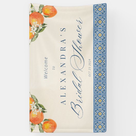 Citrus Sinaasappel Blauwe Tegels Italiaans Vrijgez Spandoek (Verticaal)