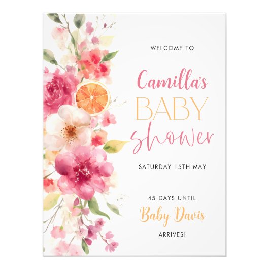 Citrus Sinaasappel Bloemen Baby shower Welkomstbor Foto Afdruk (Voorkant)