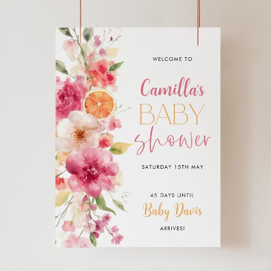 Citrus Sinaasappel Bloemen Baby shower Welkomstbor Foto Afdruk