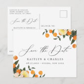 Citrus Sinaasappel Bloemen Bruiloft Save the Date Aankondigingskaart (Voorkant / Achterkant)