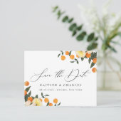 Citrus Sinaasappel Bloemen Bruiloft Save the Date Aankondigingskaart (Staand voorkant)