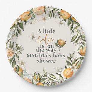 Citrus, sinaasappel + bloemige kleine schat baby s papieren bordje