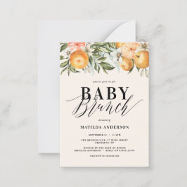 Citrus, sinaasappel + bloesem baby brunch party notitiekaartje