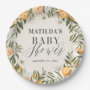 Citrus, sinaasappel + bloesem baby shower feest de papieren bordje