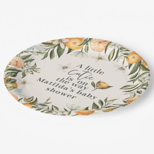 Citrus, sinaasappel + bloesem baby shower party de papieren bordje (Gekanteld)