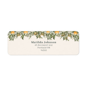 Citrus, sinaasappel + bloesem, kleine baby shower etiket