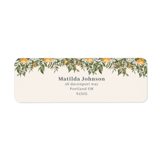 Citrus, sinaasappel + bloesem, kleine baby shower etiket (Voorkant)