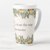 Citrus, sinaasappel + bloesem, kleine baby shower latte mok (Rechterhoek)