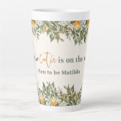 Citrus, sinaasappel + bloesem, kleine baby shower latte mok (Voorkant)