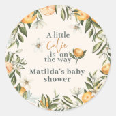 Citrus, sinaasappel + bloesem, kleine baby shower ronde sticker (Voorkant)