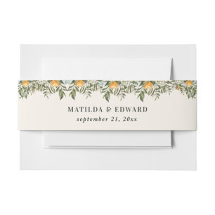 Citrus sinaasappel, bloesem loof bruiloft uitnodigingen wikkel