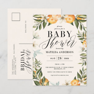 Citrus sinaasappel bloesem virtual baby shower par uitnodiging briefkaart