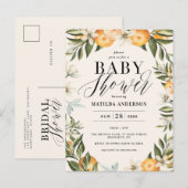 Citrus sinaasappel bloesem virtual baby shower par uitnodiging briefkaart (Voorkant / Achterkant)
