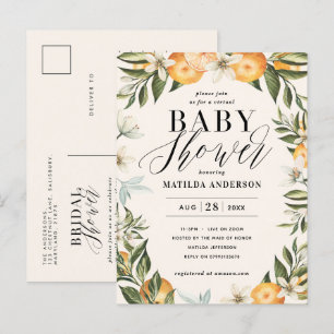 Citrus sinaasappel bloesem virtual baby shower par uitnodiging briefkaart