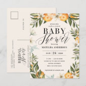 Citrus sinaasappel bloesem virtual baby shower par uitnodiging briefkaart (Voorkant / Achterkant)