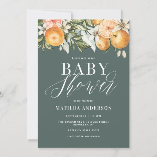 Citrus, sinaasappel + bloesems baby shower (Voorkant)