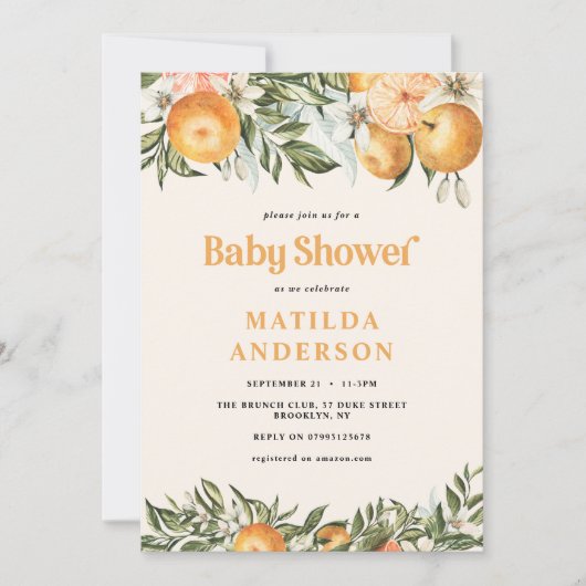 Citrus, sinaasappel + bloesems baby shower (Voorkant)