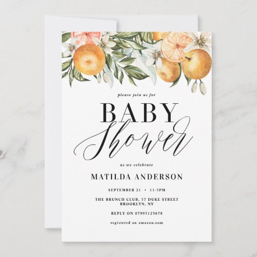 Citrus, sinaasappel + bloesems baby shower (Voorkant)