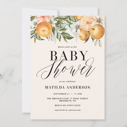 Citrus, sinaasappel + bloesems baby shower (Voorkant)