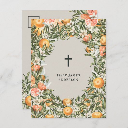 Citrus, sinaasappel + blossom, dop uitnodiging briefkaart (Voorkant / Achterkant)