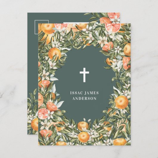 Citrus, sinaasappel + blossom, dop uitnodiging briefkaart (Voorkant / Achterkant)