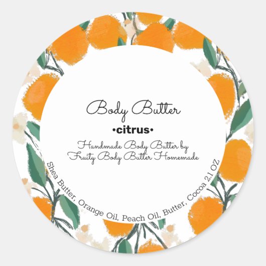 Citrus Sinaasappel Body Butter Badzeep Branding Ronde Sticker (Voorkant)