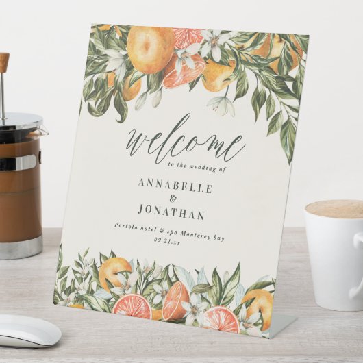 Citrus sinaasappel botanisch modern rustiek welkom reclamebord met voetstuk (Insitu)