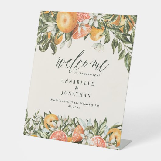 Citrus sinaasappel botanisch modern rustiek welkom reclamebord met voetstuk (Voorkant)