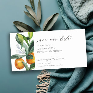Citrus Sinaasappel Botanische Boho Bewaar de Datum Bedankkaart