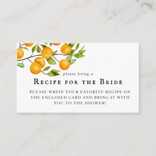 Citrus Sinaasappel Bruiloft Feest Recept Verzoek Informatiekaartje (Voorkant)