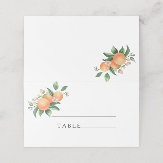 Citrus sinaasappel - bruiloft plaatskaartje (Buitenkant ongevouwen)