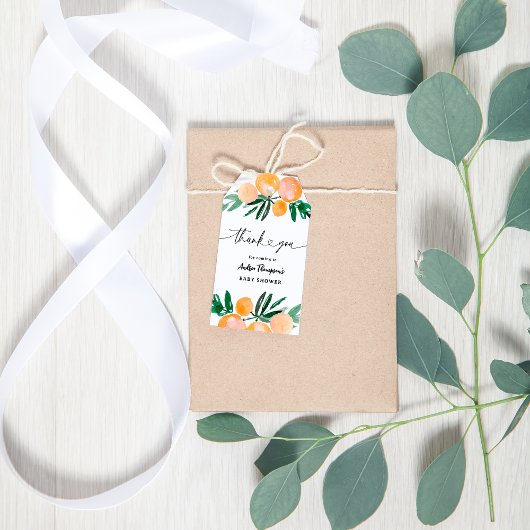 Citrus Sinaasappel Dank u Baby shower Cadeaulabel