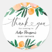 Citrus Sinaasappel Dank u Baby shower Ronde Sticker (Voorkant)