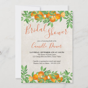 Citrus Sinaasappel Elegante Script Bruidsfeest Kaart