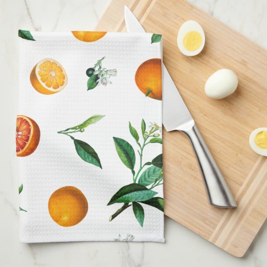 Citrus Sinaasappel en Bladeren Keukenhanddoeken (Quarter Fold)